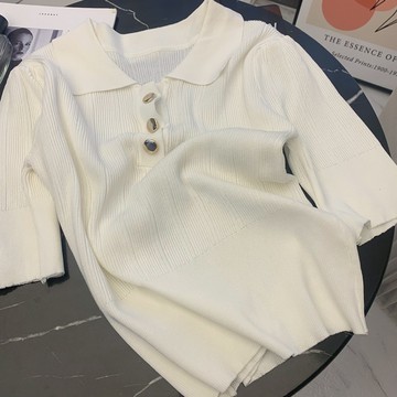 專柜折扣店撤柜清倉商場尾貨質感上衣女韓版百搭輕熟短袖針織衫