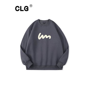 香港潮牌秋冬簡約圓領衛衣男加厚印花設計感無帽加絨寬松百搭上衣