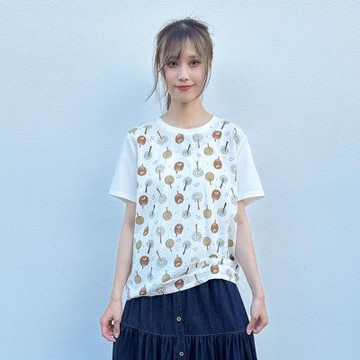 Hana-Mokuba花木馬日系女裝圓領小樹滿版抓褶上衣_米白