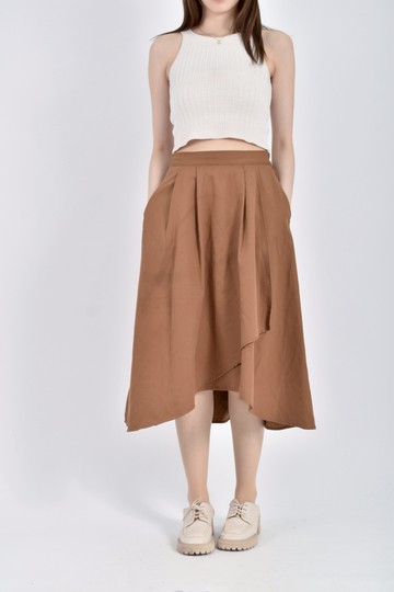(S) earth music ecology質感鬆緊腰棕色長裙