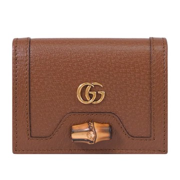 GUCCI 658244 Diana GG 竹節系列荔枝皮扣式零錢短夾.棕