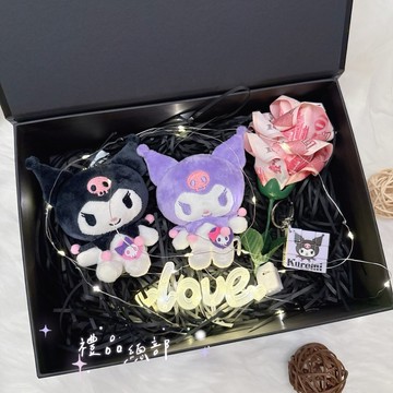 正版授權 酷洛米有錢花禮物盒 三麗鷗Kuromi娃娃 鈔票花束 發光禮物盒 酷洛米吊飾 生日禮物 畢業禮物