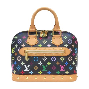 LOUIS VUITTON LV 路易威登 黑彩 帆布 鉚釘Alma貝殼包 手提包 村上隆聯名 M92646 【二手名牌BRAND OFF】