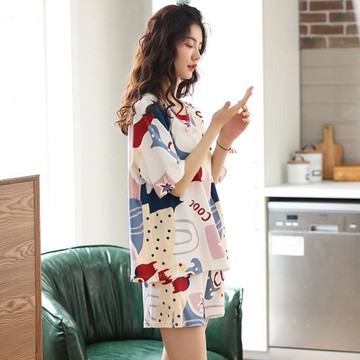 年新款睡衣女夏季薄款棉質大碼夏天短袖短褲家居服女兩件套裝