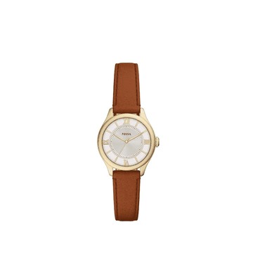 【FOSSIL】限時9折↘Gilmore 優雅金飾羅馬數字女錶 咖啡色真皮錶帶 28 MM ES5423