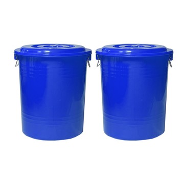 G+居家 台灣製萬用桶66L-2入 儲水桶/附蓋垃圾桶/資源回收桶/塑膠桶/開蓋桶/冰桶/收納桶/鐵環提桶