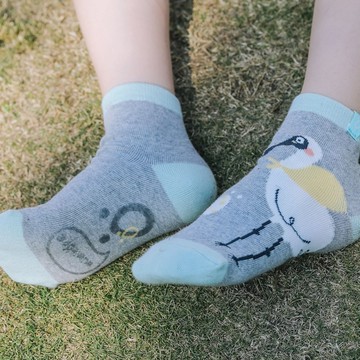 minihope美好的親子生活 - 抗菌除臭直板短襪(親子襪)-黑面琵鷺-灰
