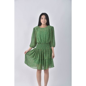 (XL) cercal碎花收腰綠色洋裝二手衣