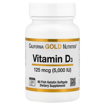 California Gold Nutrition, 維生素 D3，125 微克（5000 國際單位），90 粒魚明膠軟膠囊