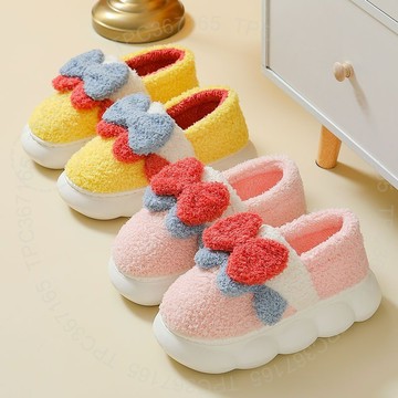 高跟棉拖鞋女厚底全包跟室內可愛蝴蝶結拖鞋鼕季加絨保暖月子棉鞋 S M K 4 UGT01