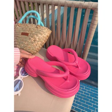 厚底簡約時尚海邊度假沙灘人字拖女夏網紅踩屎感防滑戶外夾腳拖鞋