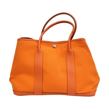 HERMES 愛馬仕 橘色 帆布 Garden Party 36 手提包 R刻 【二手名牌BRAND OFF】
