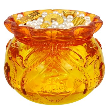 命運好好玩 招財五寶黃晶聚寶盆 K5玻璃材質 12cm 含黃水晶碎石、珍珠、財庫符  黃水晶  1個