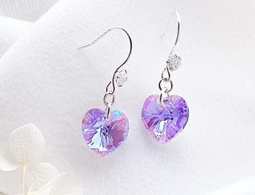 | 夢幻紫 | 星語戀心| 愛心耳環 |施華洛水晶  純銀鑽耳勾 可改夾