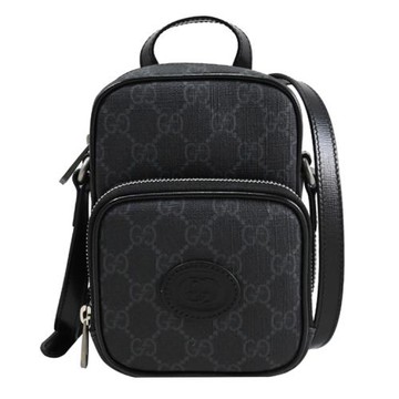 GUCCI 672952 Interlocking G 皮標LOGO老花款兩用斜背包.黑