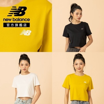 【New Balance】 NB 微短版短袖上衣_女性_黃/黑/米_WT61Q45FCIC/BK/AAJ
