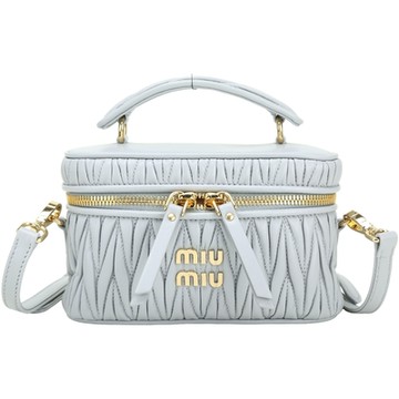 miu miu  Matelasse 皺褶納帕皮革化妝箱/肩背兩用包(灰藍)