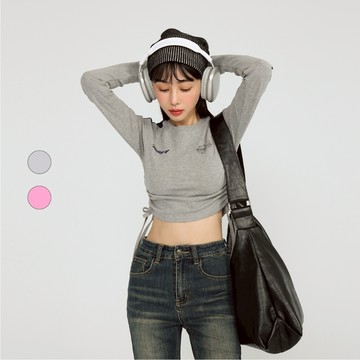 50% Fifty Percent｜撞色綁帶短版長袖上衣｜02483311004