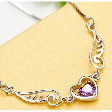 925純銀項鍊 鑲鑽吊墜-簡潔亮眼天使翅膀母親節情人節生日禮物女飾品73fy6【獨家進口】【米蘭精品】