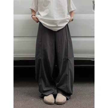 一只小楊25ss日系休閑涼感速干闊腿褲男女寬松褶皺百搭垂感長褲