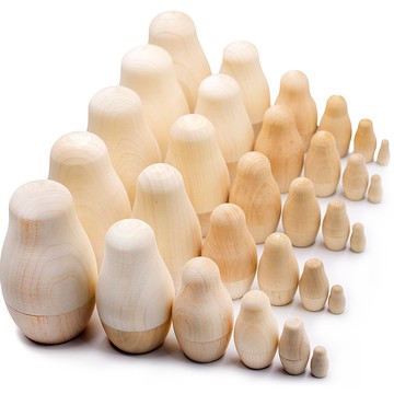 空白俄羅斯嵌套娃娃 5 套 x 6 件 - 未上漆未完成的木頭要上漆