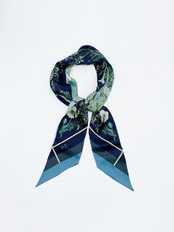 Double-Sided Silk Twilly Scarf [Green Gray Pink] (SP4D116001)