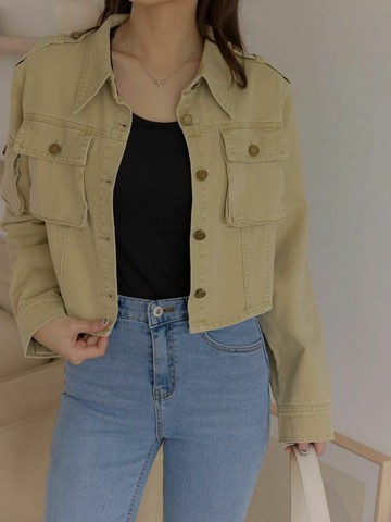 多口袋軟牛仔外套