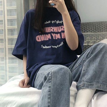 2022新款夏裝韓版ulzzang純棉短袖寬松字母百搭T恤上衣潮鹽系少女