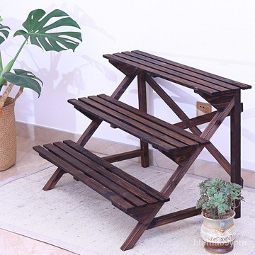 免運附發票碳化防腐木花架置物架戶外木質三層花盆架陽臺多層實木階梯花架