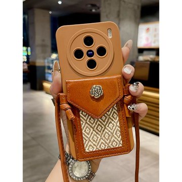 高級感山茶花卡包適用于vivox300手機殼vivox200Pro保護套X100S新款x90鏡頭全包x80防摔x70斜跨x60可背x50女