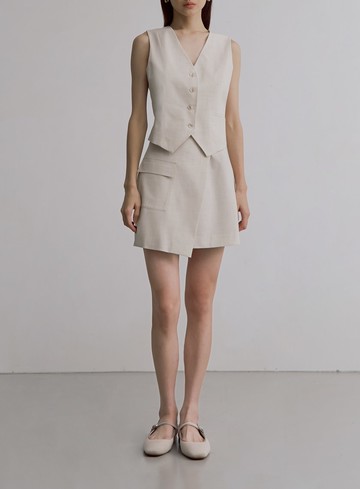 經典雙色織紋交曡工裝短裙