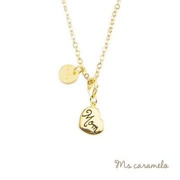 【焦糖小姐 Ms caramelo】媽咪項鍊 Mom 愛心項鍊 (K黃款)