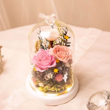【庭園】永生花 乾燥花 LED 玻璃罩 夜燈 / 生日 新居 情人節 女