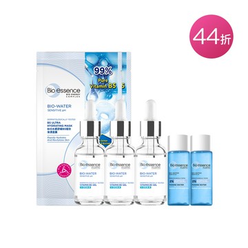 【Bio-essence 碧歐斯】(新升級)水感舒緩積雪草維他命b5原液30mlx3+水感舒緩2%B5玻尿酸導入保濕水20mlx2+水感舒緩B5極效保濕面膜20mlx1 (MIT)x2