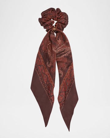 Paisley Printed Silk Scarf Scrunchie