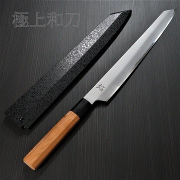 預購 堺孝行 土井逸夫作 焰 飛燕 劍型柳刃  菜刀 生魚片刀(雙刃) 青二鋼 水牛八角柄 黑石目鞘  300mm 2255【極上和刀】【日本高品質菜刀】【領券滿額再折千8/31止】