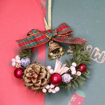 乾燥花花圈 藤圈 DIY手作材料包 迷你花環 松果 乾花裝飾 牆壁裝飾 耶誕節 聖誕節【BlueCat】【RXM0859】