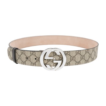 GUCCI 大雙G 銀logo防水皮革皮帶 85cm(咖啡色)