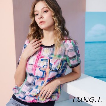 LUNG.L林佳樺 彩繪格紋圖案短袖女裝上衣LR78A