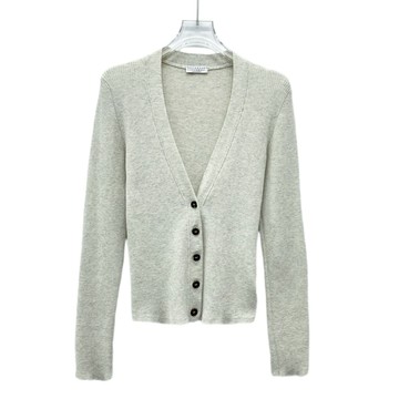 (S) brunello cucinelli質感羊毛長袖針織杏色外套