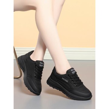 帕克吉爾女鞋2024秋季新款軟底舒適系帶休閑鞋百搭真皮圓頭運動鞋