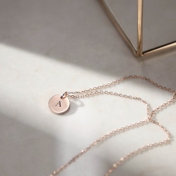 【客製化禮物】刻字純銀項鍊-玫瑰金色 | 經典小圓牌。專屬禮物