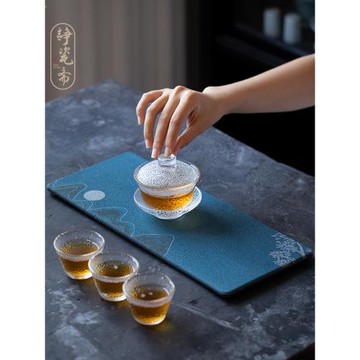 納米陶瓷干泡盤快速下水簡約家用復古風小型茶臺排水自然吸水茶盤