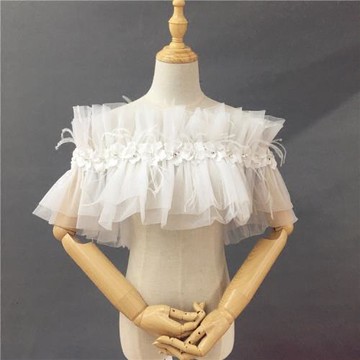 凱蒂婚飾 新娘披肩 一字領婚紗配飾浪漫荷葉邊手工花朵羽毛披肩