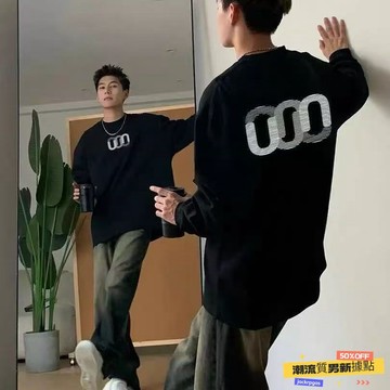 ✨質感上新⚡ 韓係長袖 長袖T恤 男裝 圓領 印花 寬鬆 打底 輕奢 涼感 透氣 青少年 美式 衣服 上衣 t恤