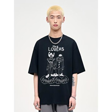 山小川潮牌漫畫人物短袖男款夏季衣服純棉圓領上衣趣味男生t恤