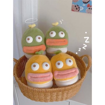 細細條 搞怪可愛卡通棉拖鞋女冬季個性保暖毛絨防滑厚底居家鞋ins