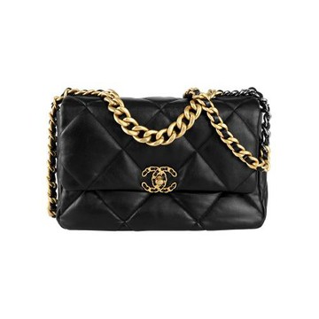 展示商品_CHANEL Chanel 19 三色鍊帶菱格紋口蓋包(大款)(黑色)