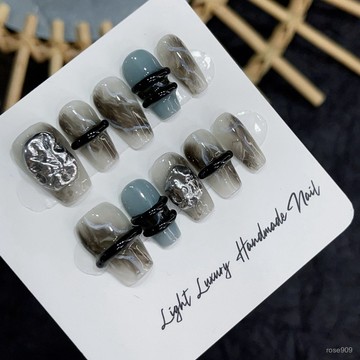 1️⃣直直購😁【原創實拍】不規則造型膠黑色暈染網紅NS風爆款輕奢純手工穿戴甲短款美甲 BCP5