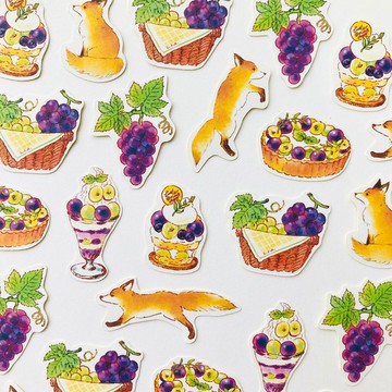 葡萄與狐狸造型貼紙【32枚入】